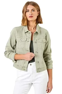 Jean Denim Jacket For Women UK - Ladies 100% Cotton Summer Casual Stretch Crop Smart Utility Trucker Boho Jean Denim Jacket For Women UK - Ladies 100% Cotton Summer Casual Stretch Crop Smart Utility Trucker Boho