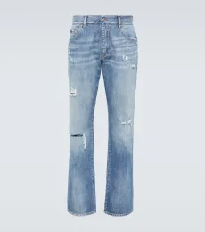 Jeans rectos con efecto desgastado