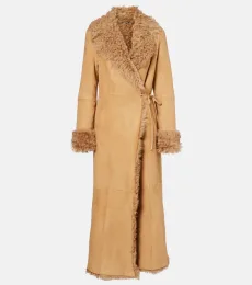 Joni shearling-lined suede wrap coat