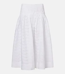 Jupe midi en coton à broderies anglaises Jupe midi en coton à broderies anglaises