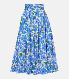 Jupe midi en coton mélangé à fleurs Jupe midi en coton mélangé à fleurs