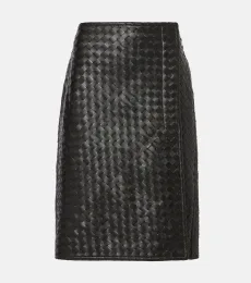 Jupe midi en cuir Intrecciato Jupe midi en cuir Intrecciato