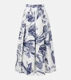 Jupe midi en popeline de coton à fleurs Jupe midi en popeline de coton à fleurs