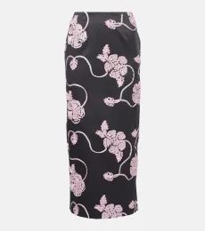 Jupe midi en satin à fleurs