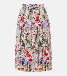 Jupe midi en soie à motif floral Jupe midi en soie à motif floral