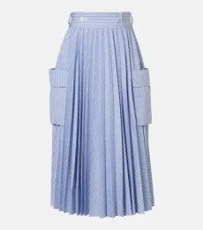Jupe midi rayée en coton mélangé Jupe midi rayée en coton mélangé
