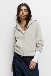 Knitted Hoodie With Zip - Beige