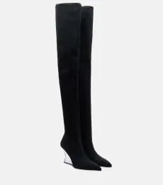 Knitted wedge over-the-knee boots