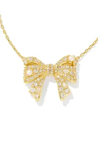 Krista Gold Bow Short Pendant Necklace White Mix Krista Gold Bow Short Pendant Necklace White Mix