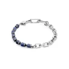 Coeur De Lion Men's Silver Blue Cubes Chain Bracelet - Silver Coeur De Lion Men's Silver Blue Cubes Chain Bracelet - Silver