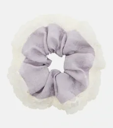 Lace-trimmed floral silk jacquard scrunchie