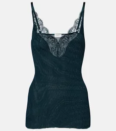 Lace-trimmed ribbed-knit silk top Lace-trimmed ribbed-knit silk top