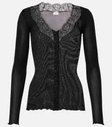 Lace-trimmed semi-sheer silk top Lace-trimmed semi-sheer silk top