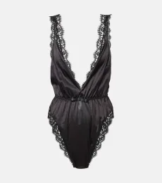 Lace-trimmed silk-blend satin bodysuit Lace-trimmed silk-blend satin bodysuit