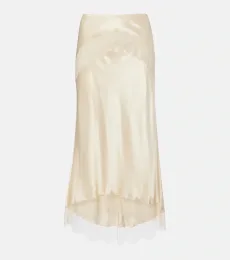 Lace-trimmed silk-blend satin slip skirt Lace-trimmed silk-blend satin slip skirt