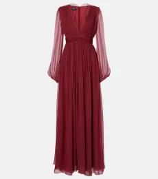 Lace-trimmed silk georgette gown