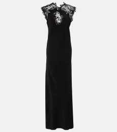 Lace-trimmed silk gown Lace-trimmed silk gown