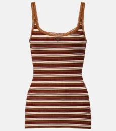 Lace-trimmed striped cotton tank top Lace-trimmed striped cotton tank top