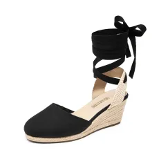 Lace Up Espadrilles Wedge Sandals