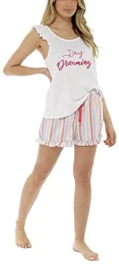Ladies Cami Top with Woven Stripe Shorts Pyjamas Set White 12-14 Ladies Cami Top with Woven Stripe Shorts Pyjamas Set White 12-14