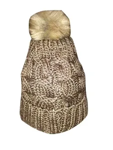 Ladies Chunky Cable Knitted Hat with Pom Poms (Brown) Ladies Chunky Cable Knitted Hat with Pom Poms (Brown)