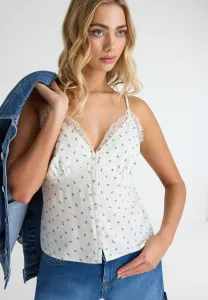 Ladies Cream Ditsy Print Lace Trim Cami Top Ladies Cream Ditsy Print Lace Trim Cami Top