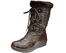 Ladies Faux Suede Fur Lined Tall Warm Winter Buckle Biker Snow Boots-Harley (Brown Snow, 4)