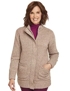 Ladies | Fleece Lined Front Pocket Zip Cardigan | Natural