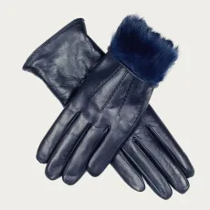 Ladies Navy Blue Rabbit Fur Lined Leather Gloves Ladies Navy Blue Rabbit Fur Lined Leather Gloves