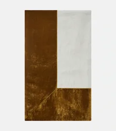 Large velvet-trimmed linen tablecloth