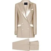 Lavender 2 Piece Double Breasted Peak Lapel Fashion Slim Women's Suit - US 12 Beige Lavender 2 Piece Double Breasted Peak Lapel Fashion Slim Women's Suit - US 12 Beige