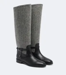 Lawton herringbone and leather knee-high boots Lawton herringbone and leather knee-high boots