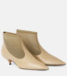Leather and mesh ankle boots