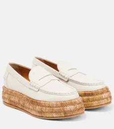 Leather and raffia platform loafers Leather and raffia platform loafers