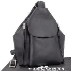 Leather Anti Theft Backpack For Women - Medium Rucksack With Adjustable Shoulder Straps - Multiple Pockets - 18357 DANII - Black Leather Anti Theft Backpack For Women - Medium Rucksack With Adjustable Shoulder Straps - Multiple Pockets - 18357 DANII - Black