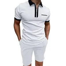 Leather Belt Men Black Male Casual Solid Pocket Two Piece Suit Zipper Collar Short Sleeve Top Blouse Suit Drawstr Folding Board, White, L Leather Belt Men Black Male Casual Solid Pocket Two Piece Suit Zipper Collar Short Sleeve Top Blouse Suit Drawstr Folding Board, White, L
