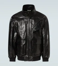 Leather blouson jacket