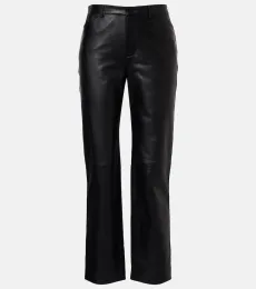 Leather cropped straight pants Leather cropped straight pants