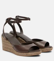 Leather espadrille wedges