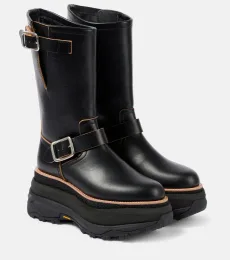 Leather platform biker boots Leather platform biker boots