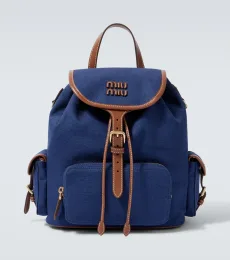 Leather-trimmed canvas backpack Leather-trimmed canvas backpack