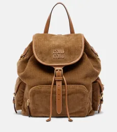 Leather-trimmed corduroy backpack Leather-trimmed corduroy backpack