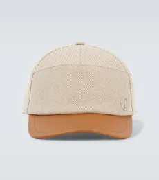Leather-trimmed cotton baseball cap Leather-trimmed cotton baseball cap