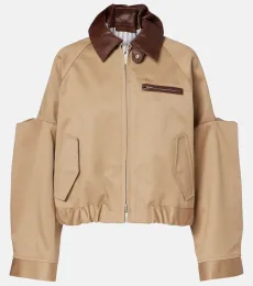 Leather-trimmed cotton blouson jacket Leather-trimmed cotton blouson jacket