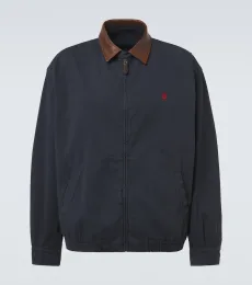 Leather-trimmed cotton canvas blouson jacket Leather-trimmed cotton canvas blouson jacket