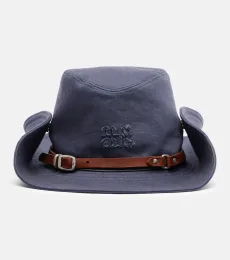 Leather-trimmed cotton cowboy hat Leather-trimmed cotton cowboy hat