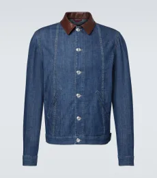 Leather-trimmed denim jacket Leather-trimmed denim jacket