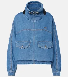 Leather-trimmed denim jacket Leather-trimmed denim jacket