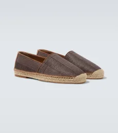 Leather-trimmed espadrilles