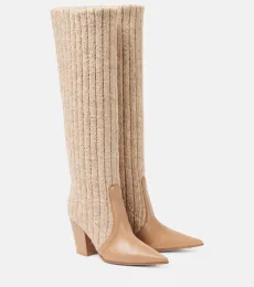 Leather-trimmed knee-high boots Leather-trimmed knee-high boots
